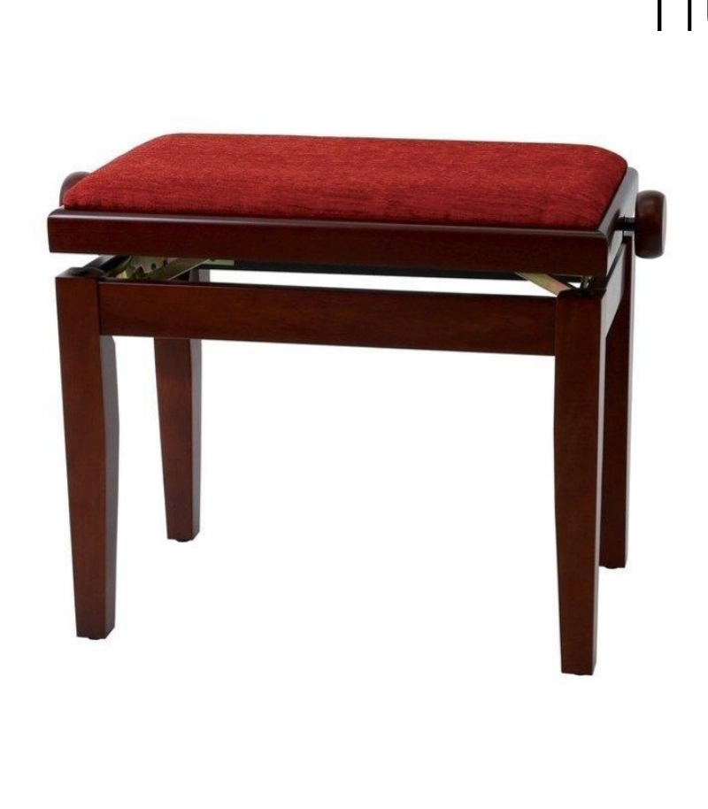 Houten bank/stoel mahonie/ rood kussen