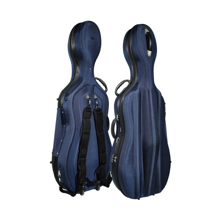 [CC-244-BU] Cellokoffer, 4/4, gevormd, met wielen (blauw/zwart) (Blauw)